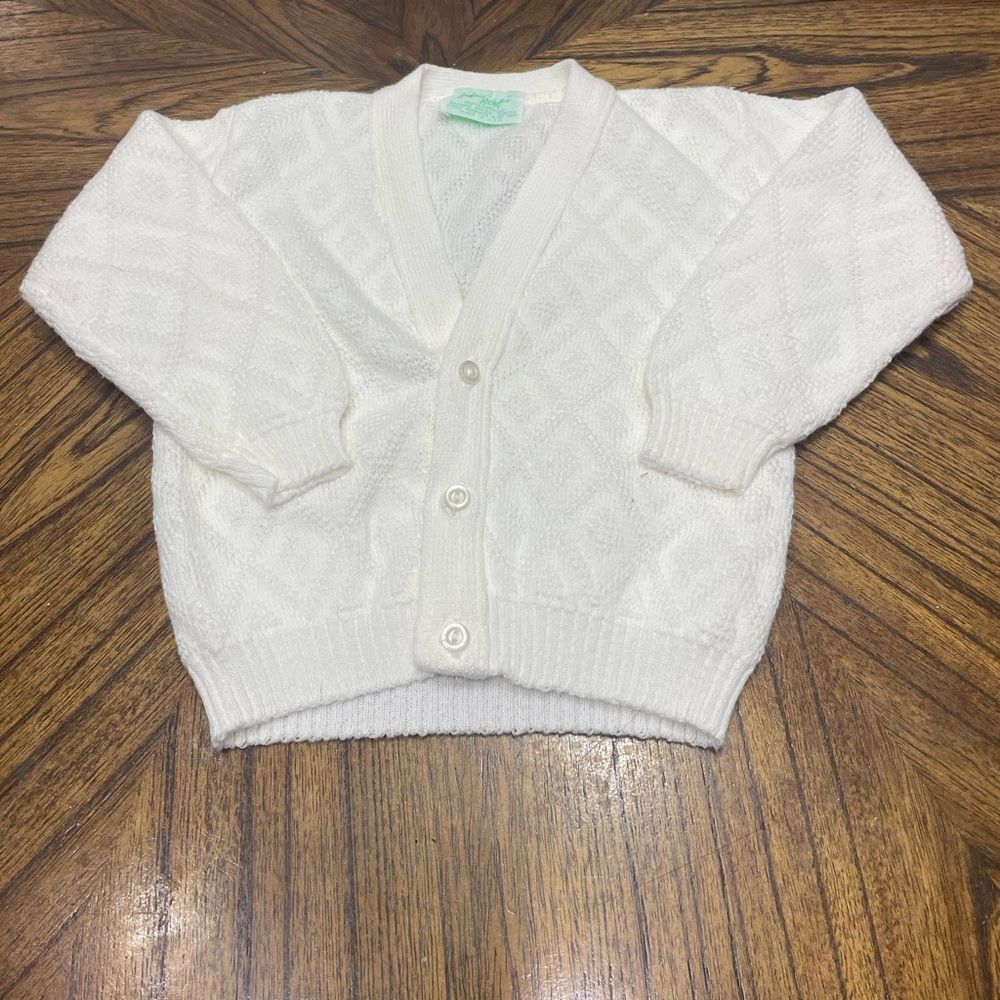 Julius Berger Kids White Knitted Cardigan Sweater 100% Cotton Size 6-9 months